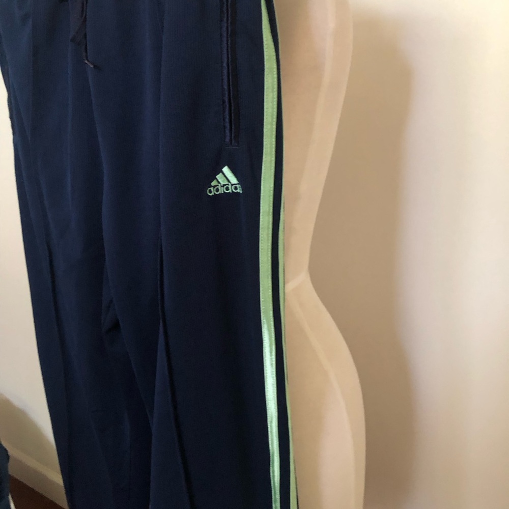 Adidas Dark Blue Capri Pants with Light Green Stripes